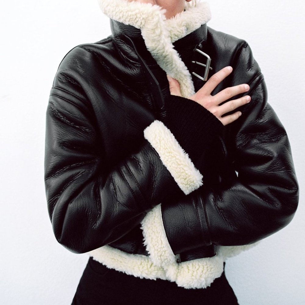 ZARA FAUX LEATHER FLEECE COLLAR JACKET